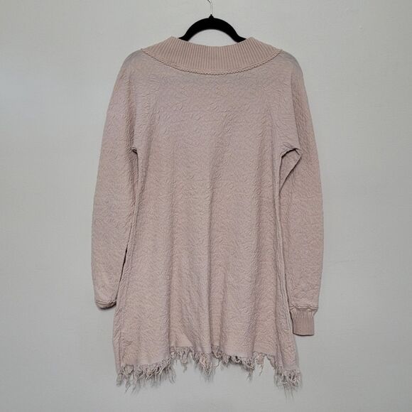 Free People Broken Glass Tunic Sweater Pink Textured Pullover M Frayed Hem - Picture 5 of 8